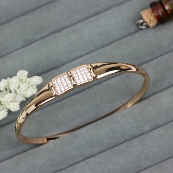 Elegant Rose Gold Bangle with Twin Pave Diamond Accent Detailing, XPBL0513 - Picture 10 of 12